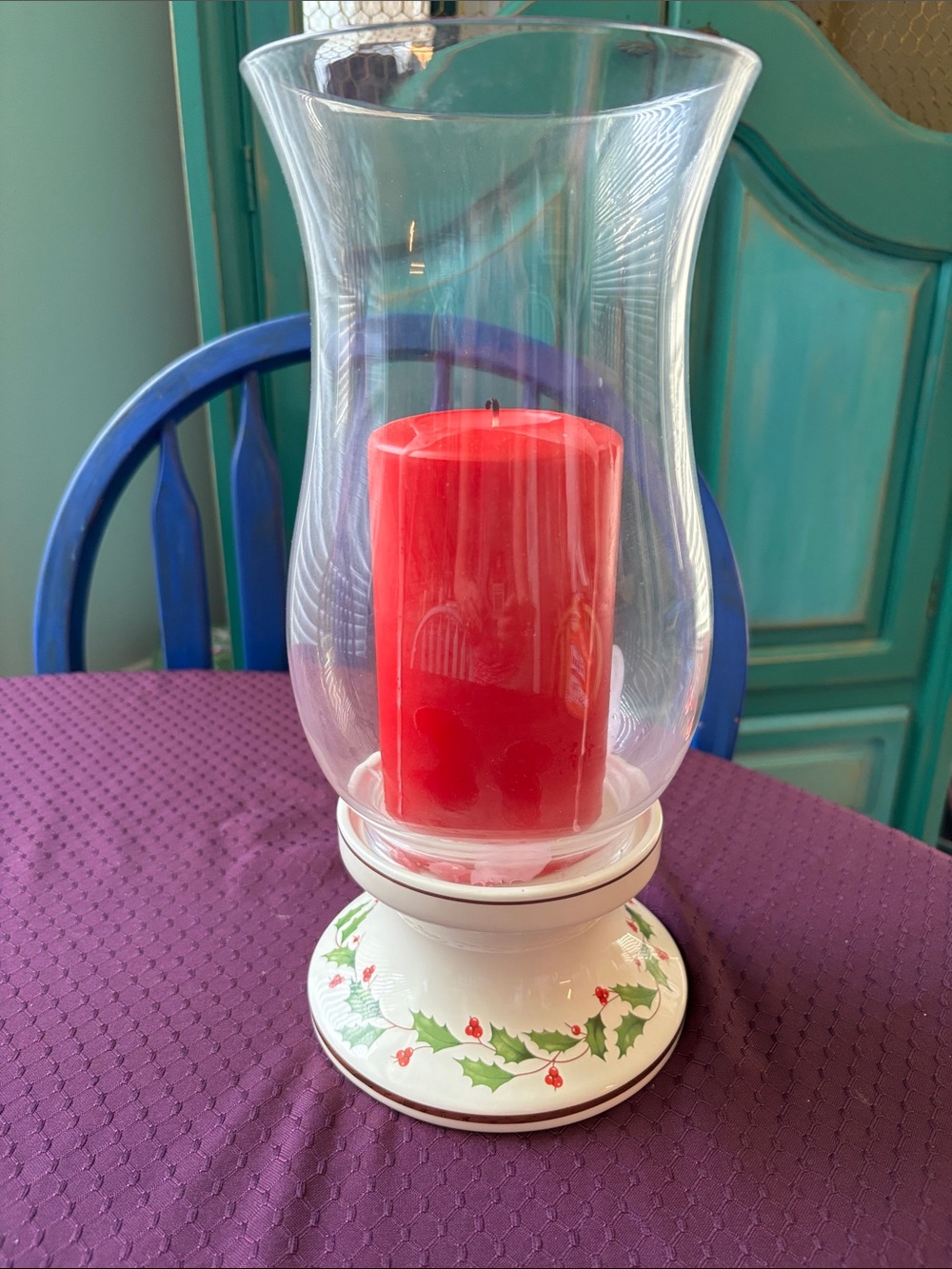 Lenox “Holiday” Hurricane with Pillar Candle